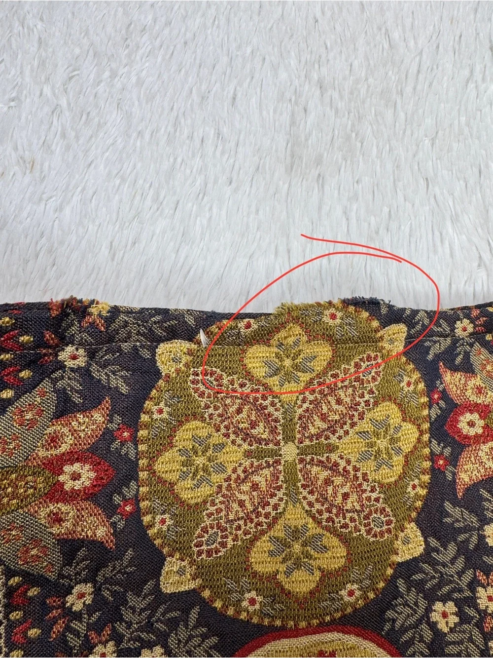 Vintage tan red boho cottagecore printed tapestry brocade handmade pillow cover